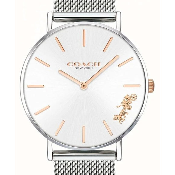 Coach Ladies Perry Analog Silver Watch 蔻馳銀色經典馬車米蘭帶女錶