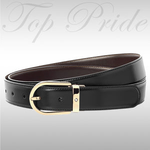 Mont Blanc Classic Line Black/Brown Reversible Leather (Gold Plated Buckle ) Belt 萬寶龍經典黑/棕雙面鍍金扣皮帶 111714